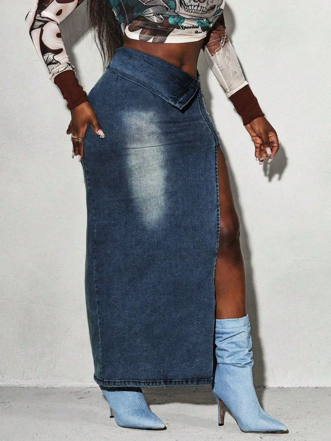 👖 Edgy & Chic: Split Denim Maxi Skirt – Timeless Street Style