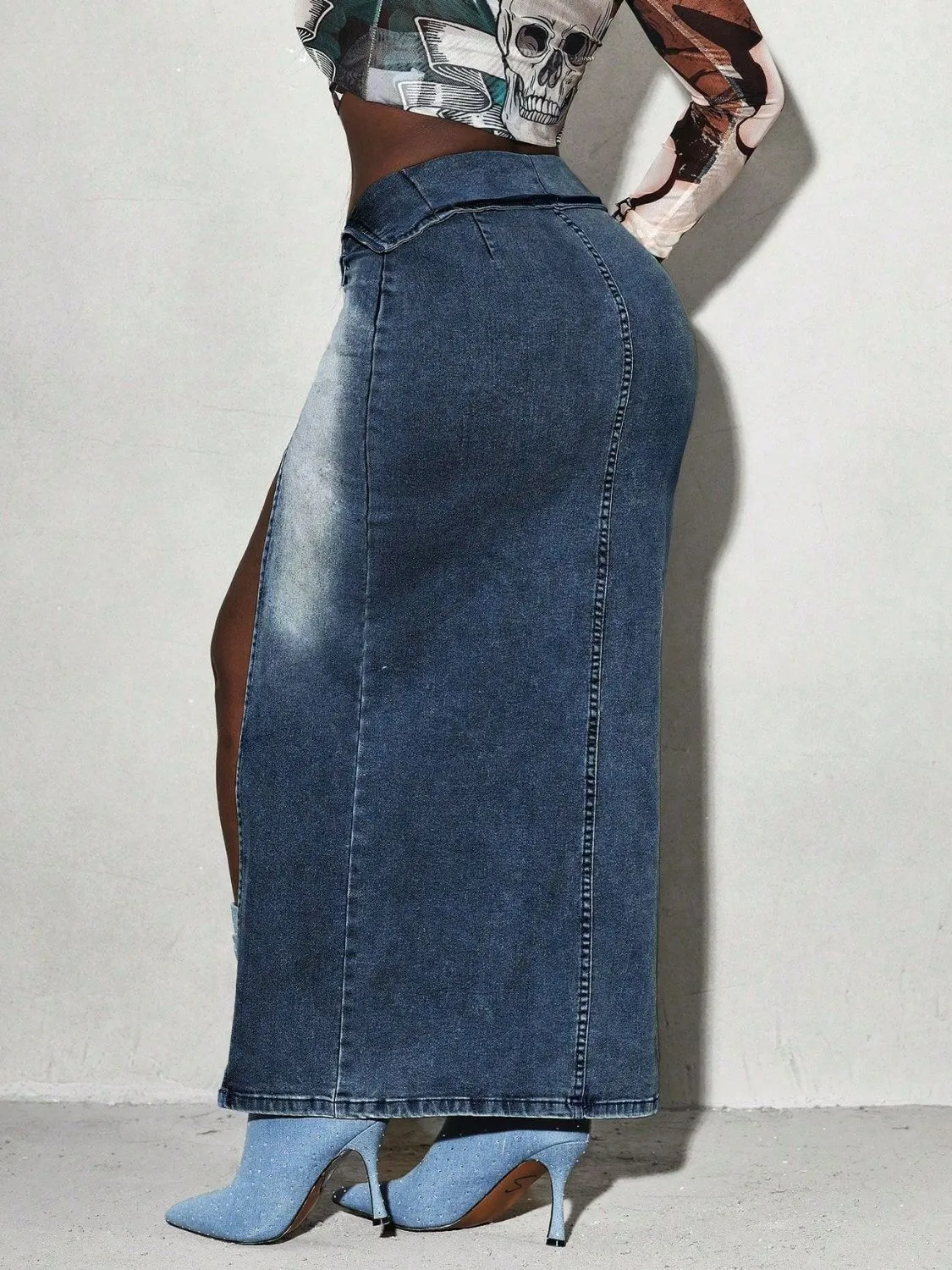 👖 Edgy & Chic: Split Denim Maxi Skirt – Timeless Street Style