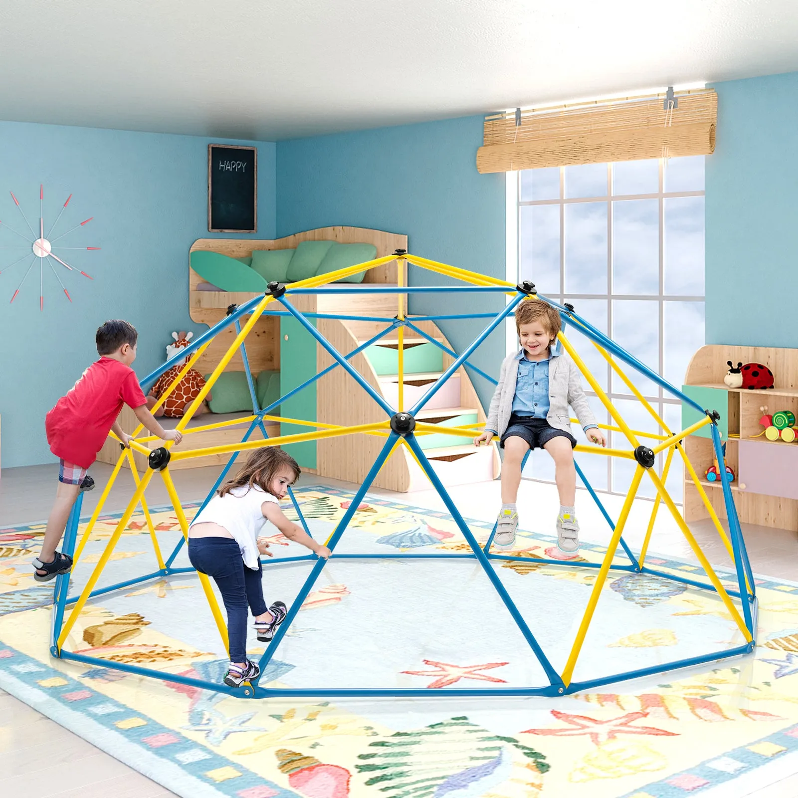 10FT Kids Geometric Dome Climber with Convenient Grip-Blue & Yellow