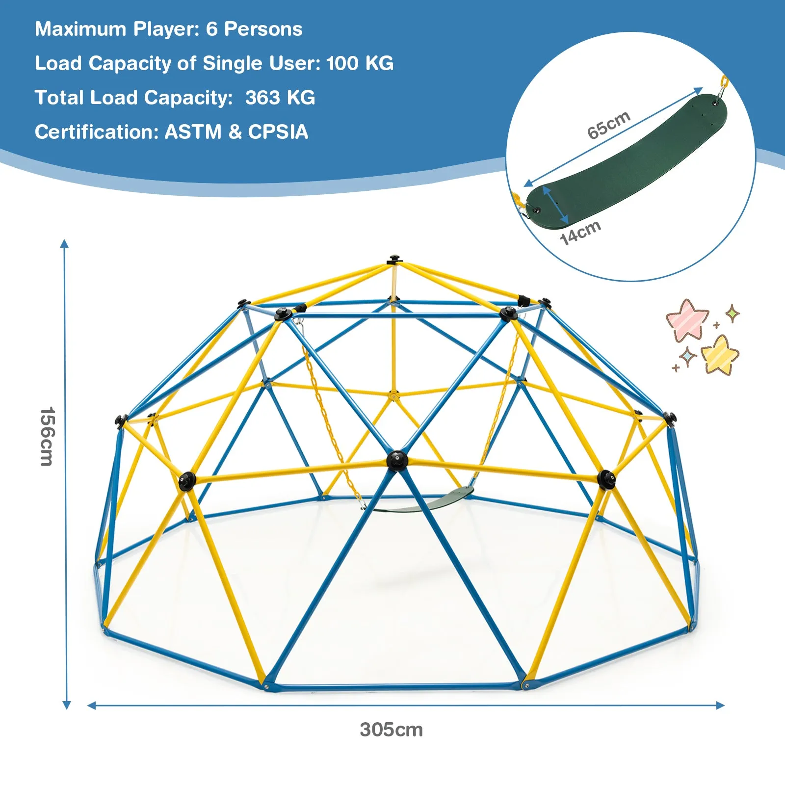 10FT Kids Geometric Dome Climber with Convenient Grip-Blue & Yellow