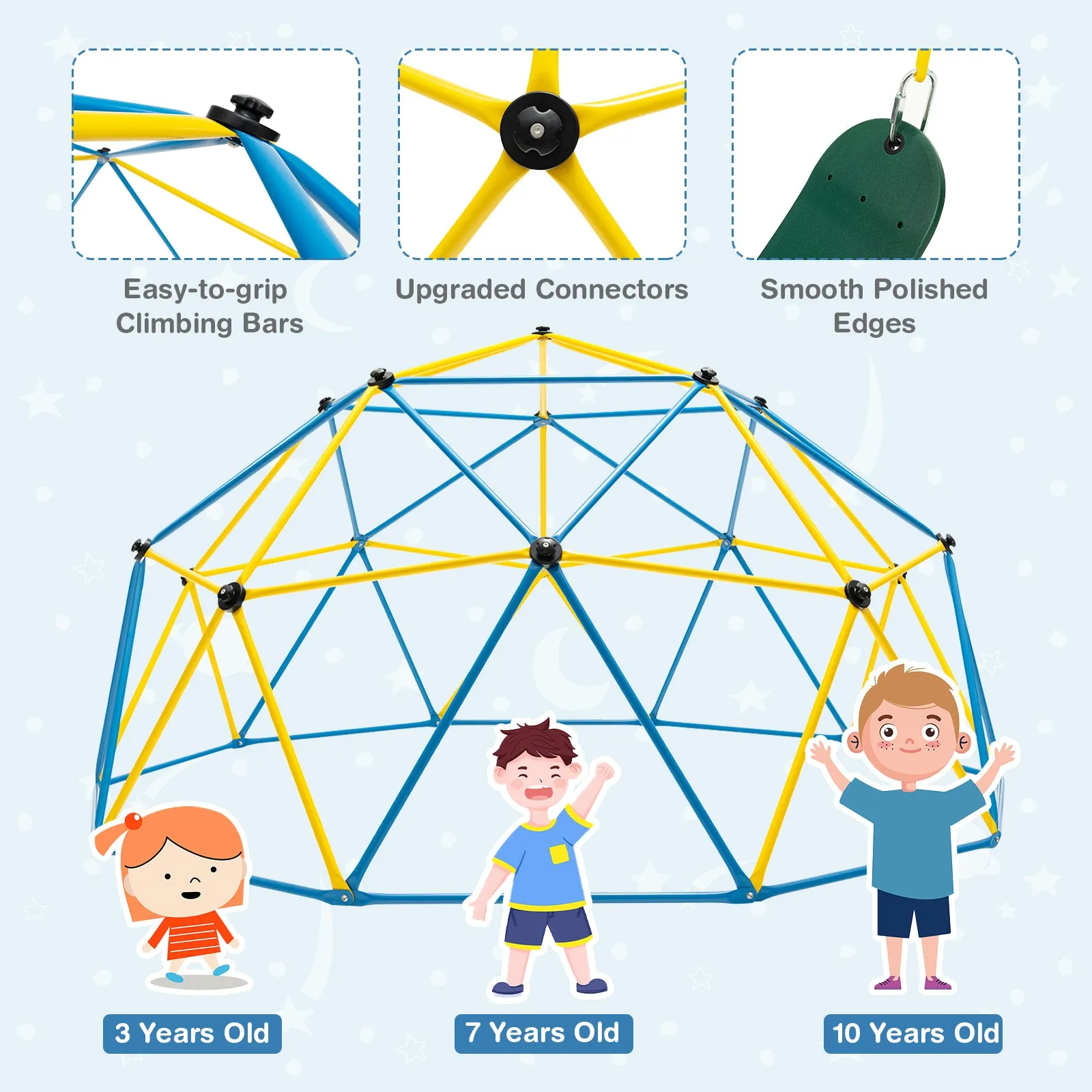 10FT Kids Geometric Dome Climber with Convenient Grip-Blue & Yellow