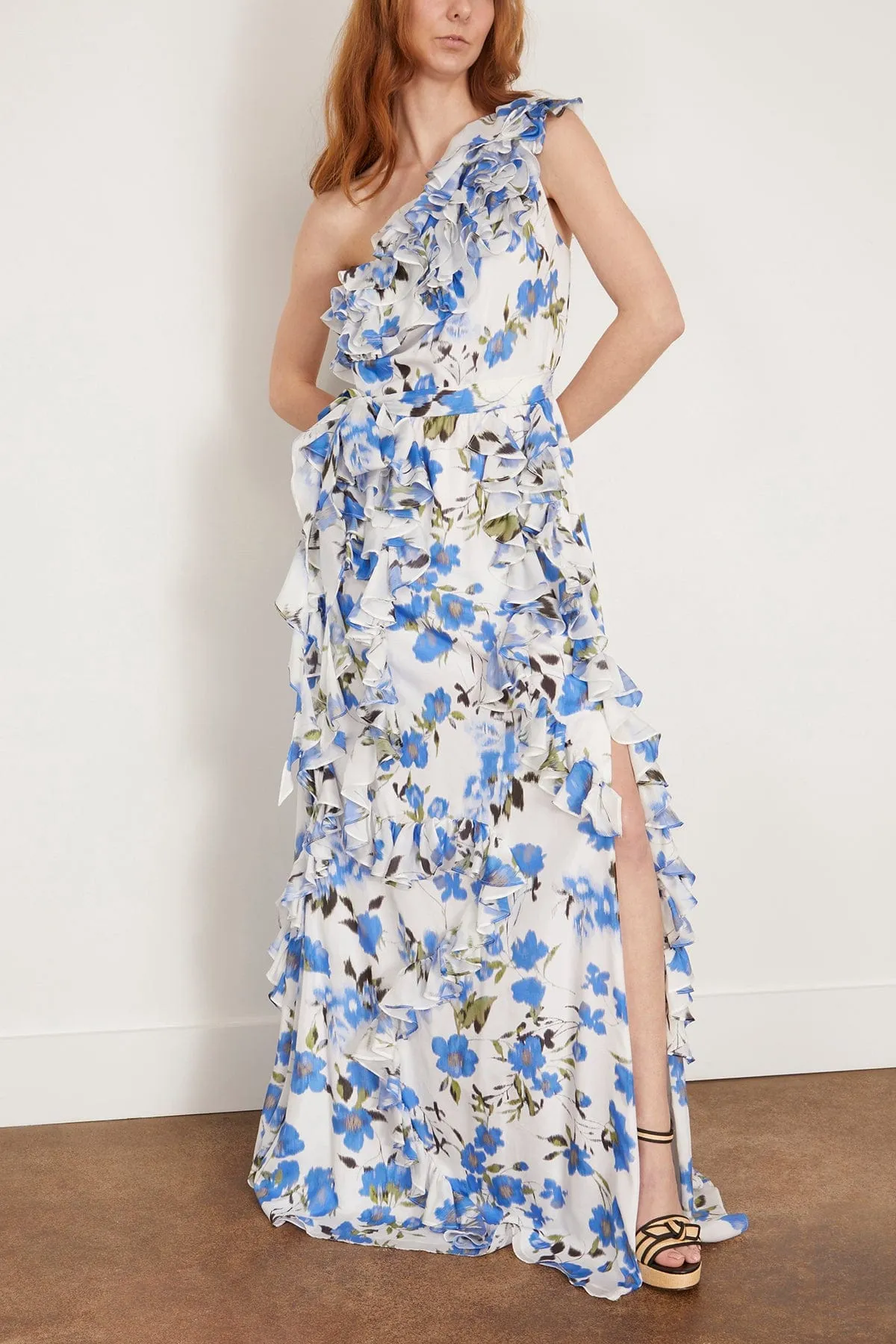 Angela Gown in Ivory/Bellflower Multi