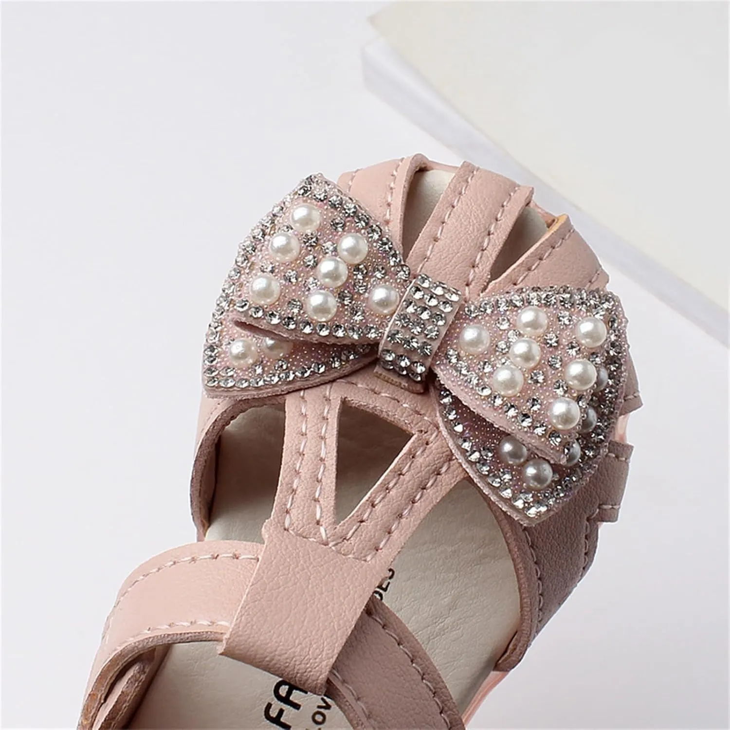 Baby Girls Dress Shoes Lightweight Breathable Non Slip Sandals with Pearls Rhinestone for Flower Girl Princess Party