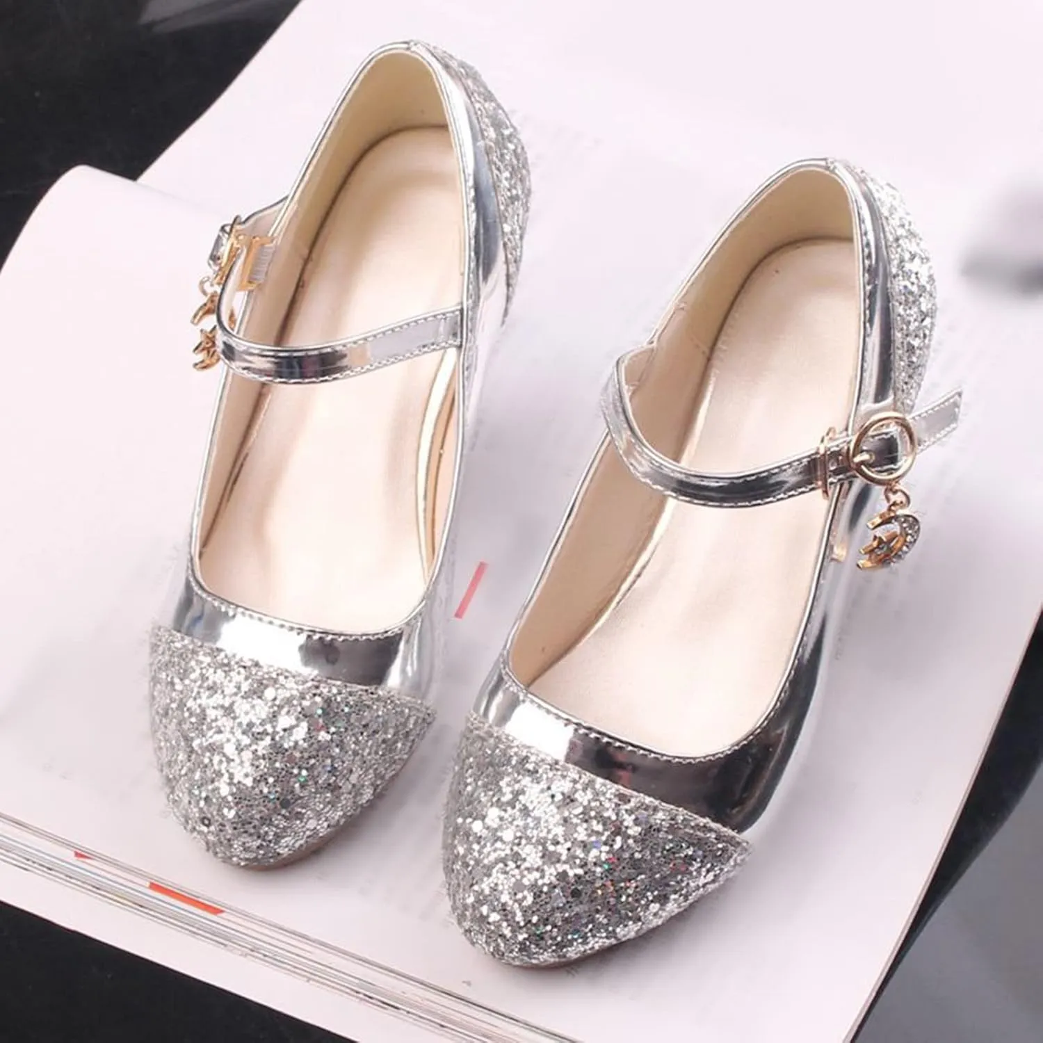 Baby Princess Dress Children Shoes High Heels Girls Single Shoes Dress Shoes Performance Buckles With Hook and Loop