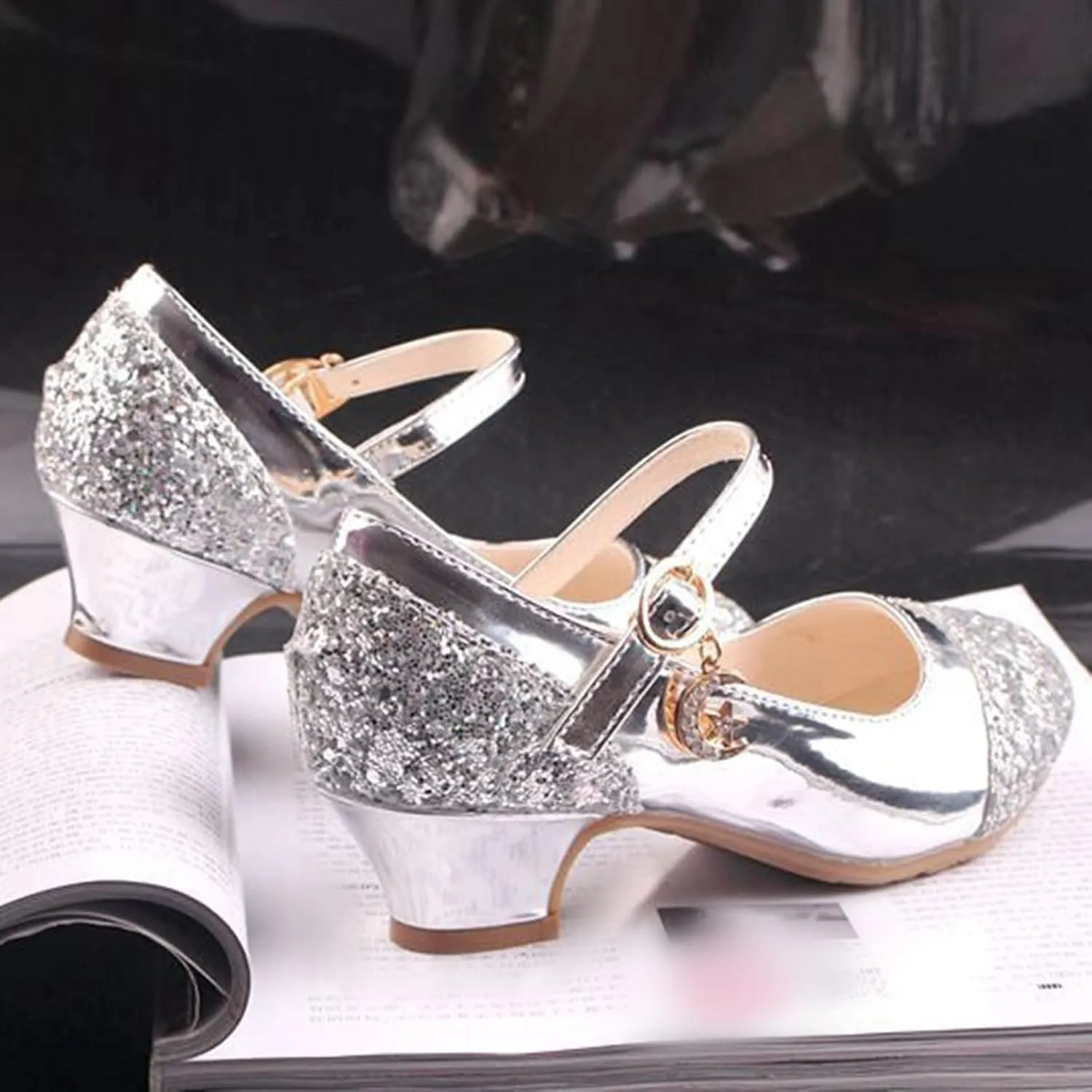 Baby Princess Dress Children Shoes High Heels Girls Single Shoes Dress Shoes Performance Buckles With Hook and Loop