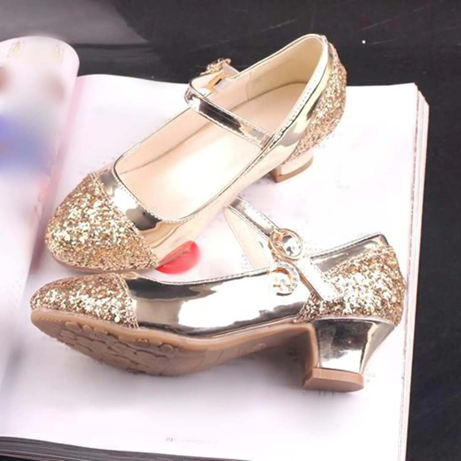 Baby Princess Dress Children Shoes High Heels Girls Single Shoes Dress Shoes Performance Buckles With Hook and Loop