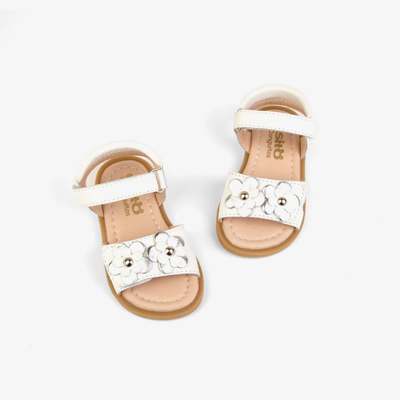 Baby's White Flowers Leather Sandals