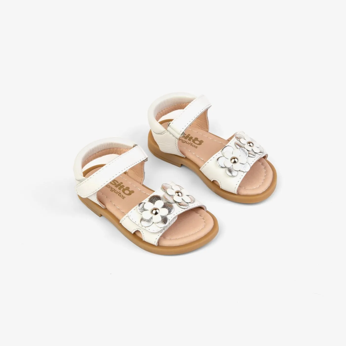 Baby's White Flowers Leather Sandals
