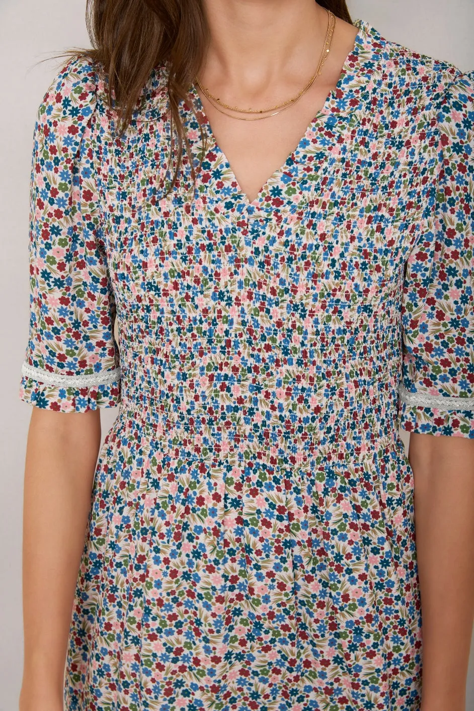 Betty Dress - Ivory Ditsy Floral