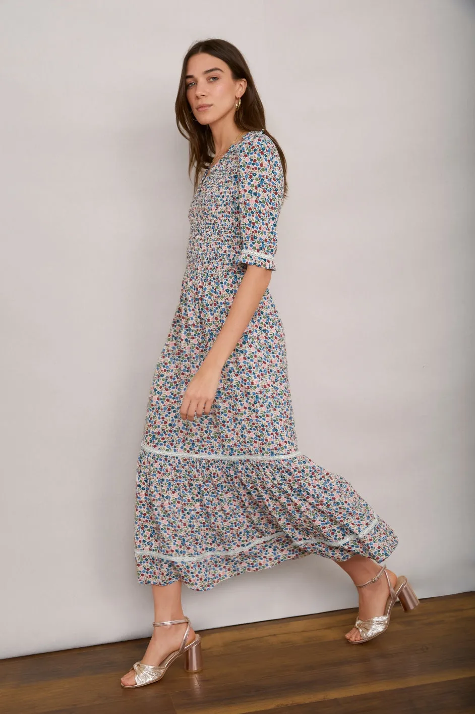 Betty Dress - Ivory Ditsy Floral