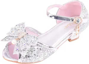 Big Kids High Heels for Girls Dress Pumps Glitter Sequins Princess Low Heels Shoes Youth Party Rhinestone Sandals