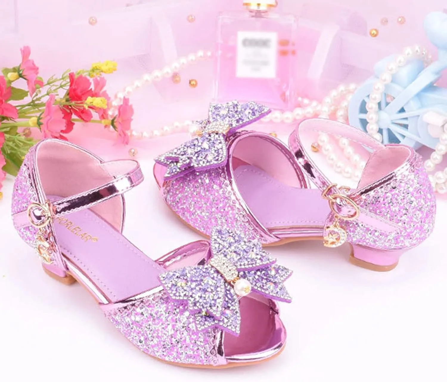 Big Kids High Heels for Girls Dress Pumps Glitter Sequins Princess Low Heels Shoes Youth Party Rhinestone Sandals