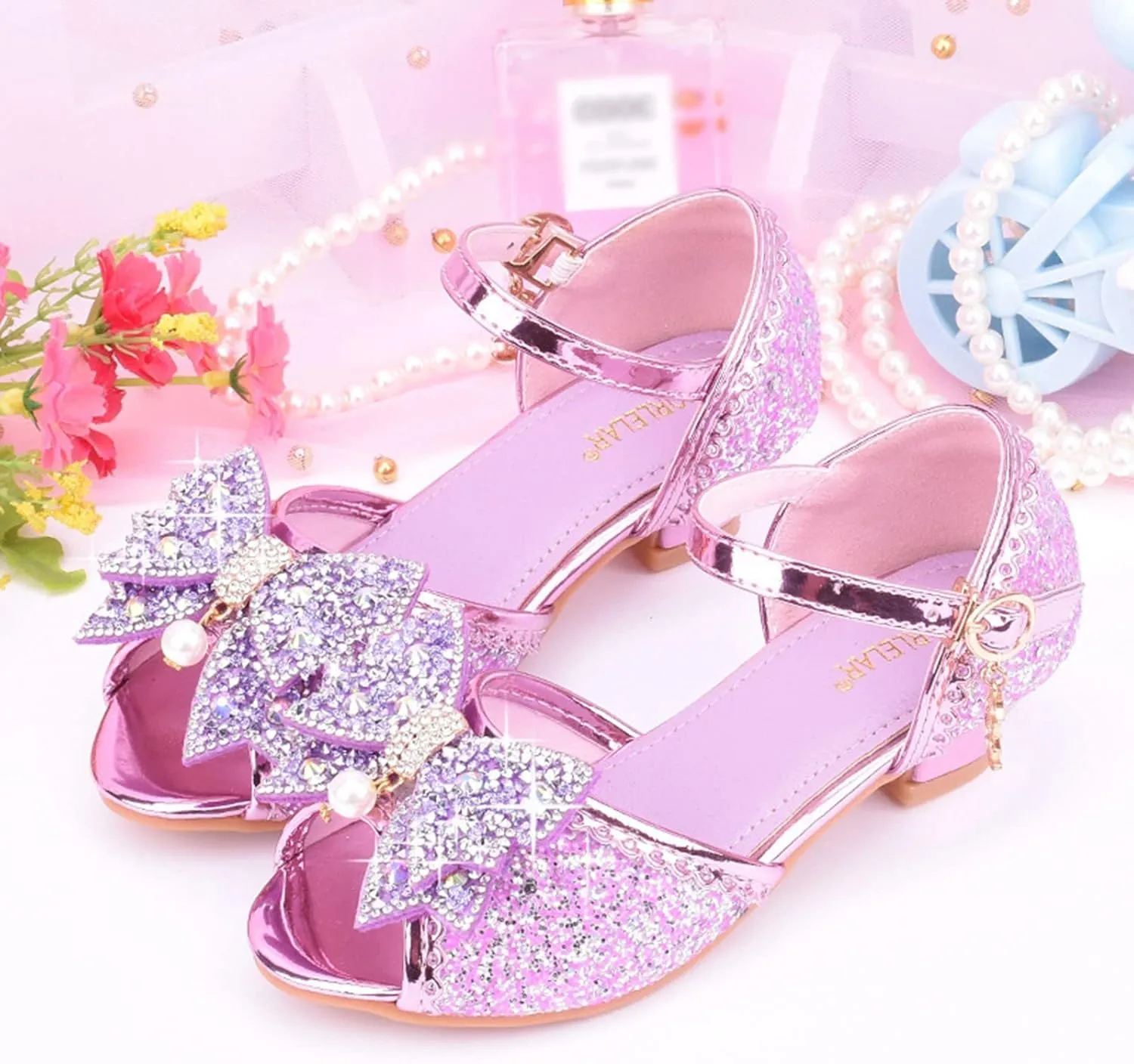Big Kids High Heels for Girls Dress Pumps Glitter Sequins Princess Low Heels Shoes Youth Party Rhinestone Sandals