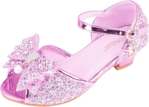 Big Kids High Heels for Girls Dress Pumps Glitter Sequins Princess Low Heels Shoes Youth Party Rhinestone Sandals