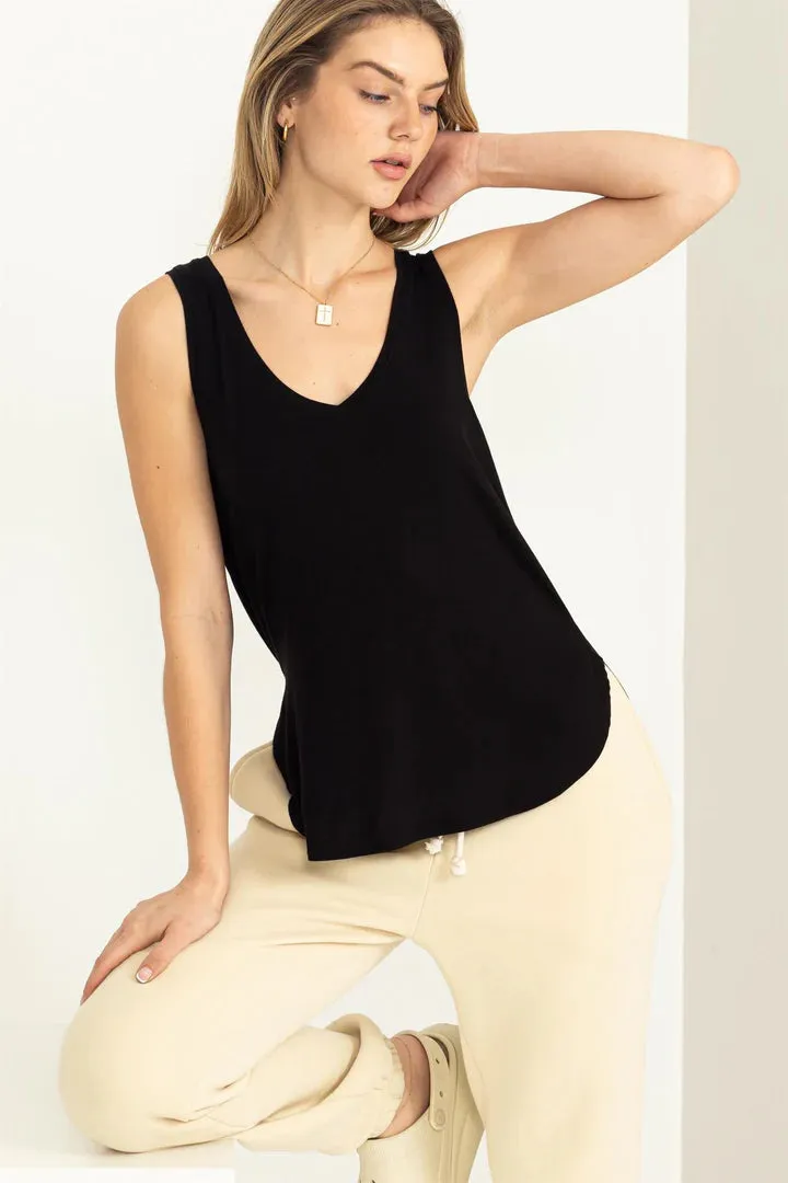 BLACK CALL ME YOURS V-NECK TANK TOP Final Sale
