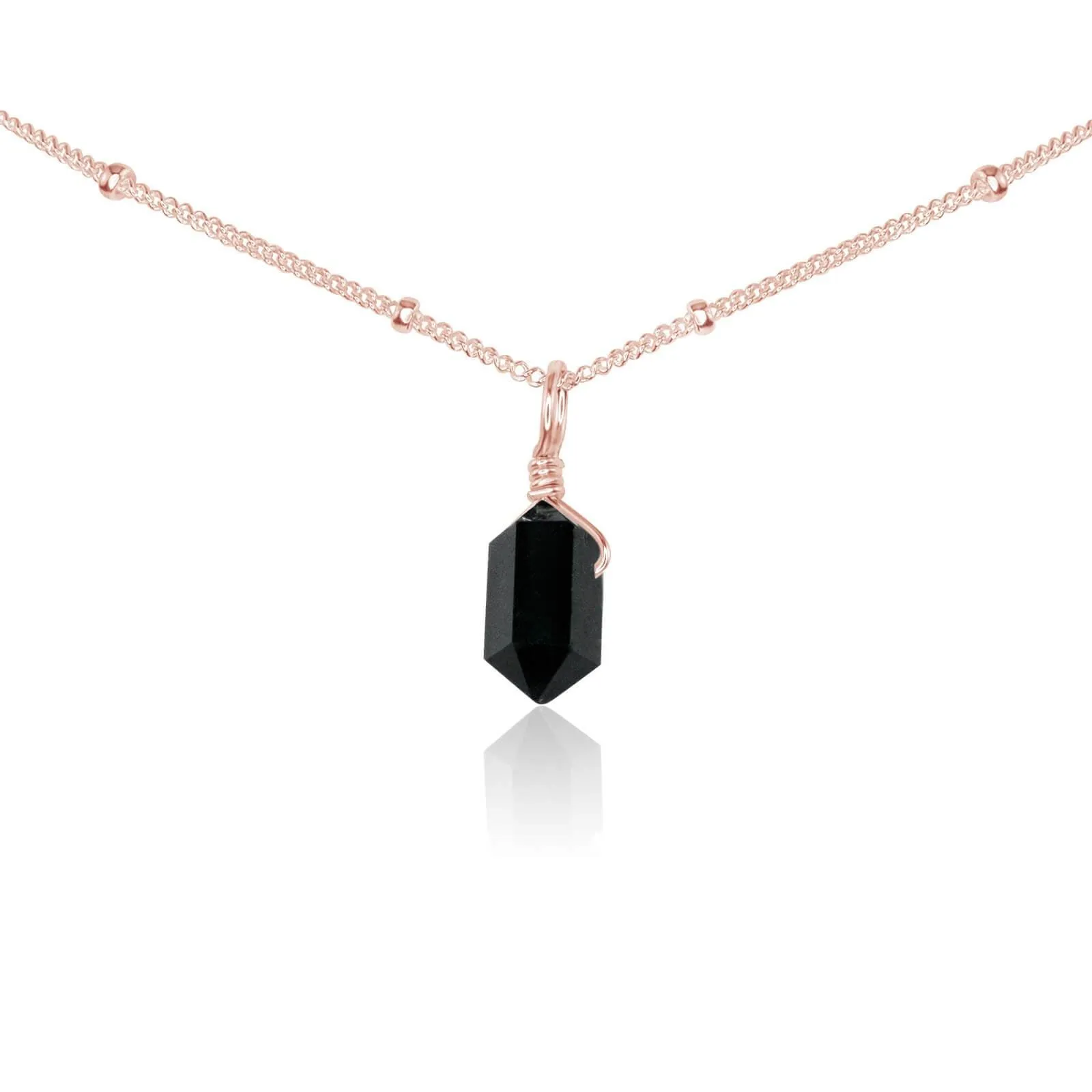 Black Tourmaline Mini Double Terminated Crystal Point Pendant Choker Necklace
