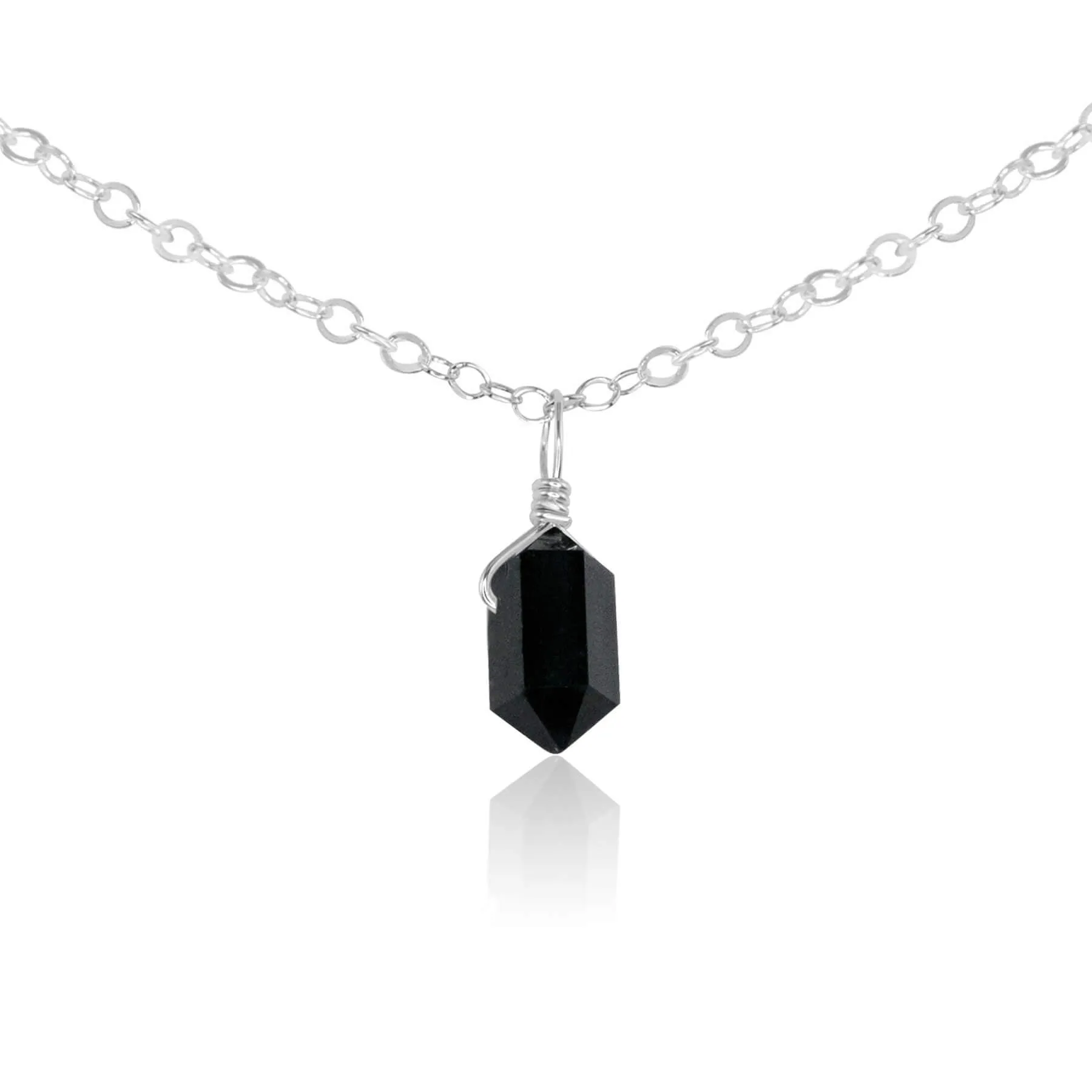 Black Tourmaline Mini Double Terminated Crystal Point Pendant Choker Necklace