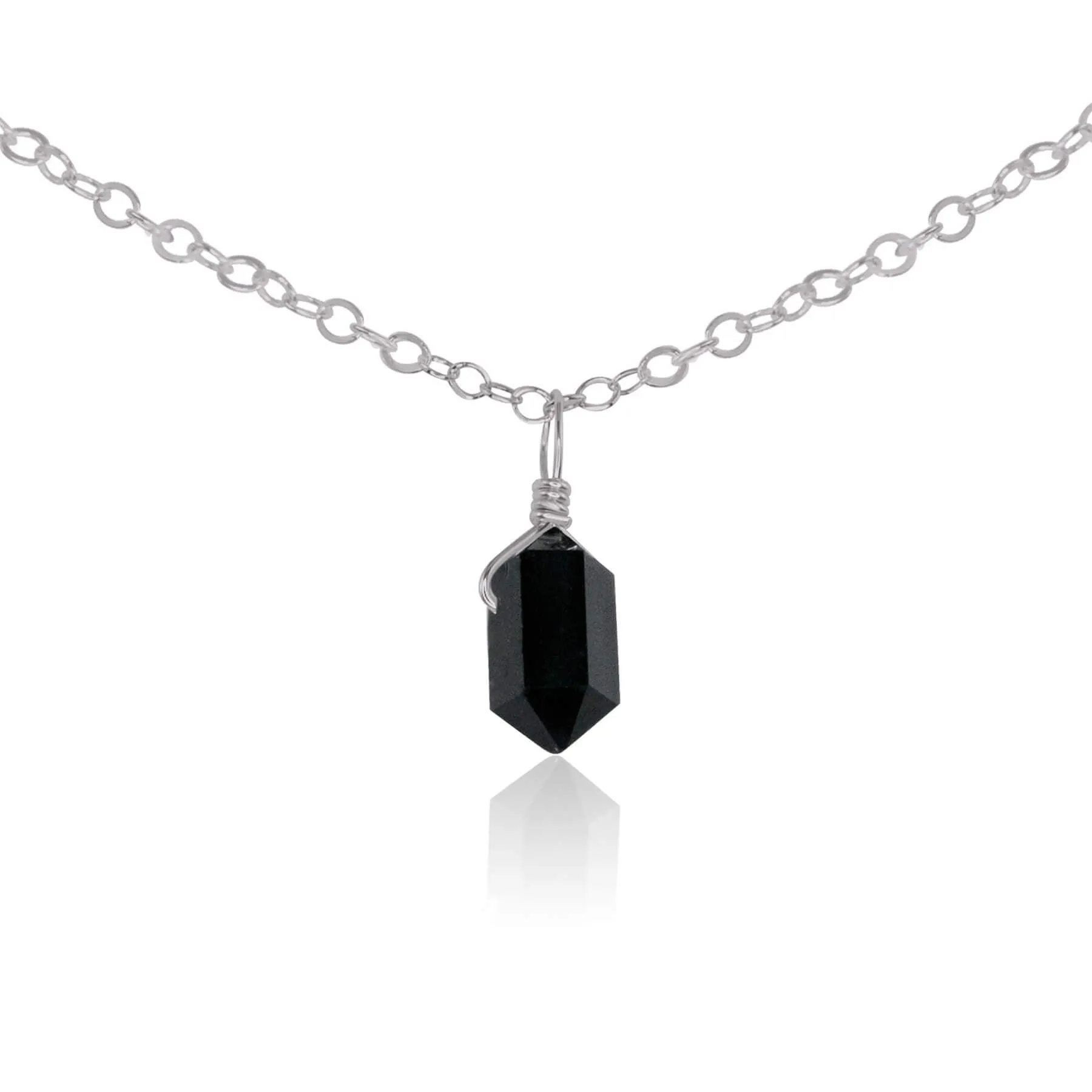 Black Tourmaline Mini Double Terminated Crystal Point Pendant Choker Necklace