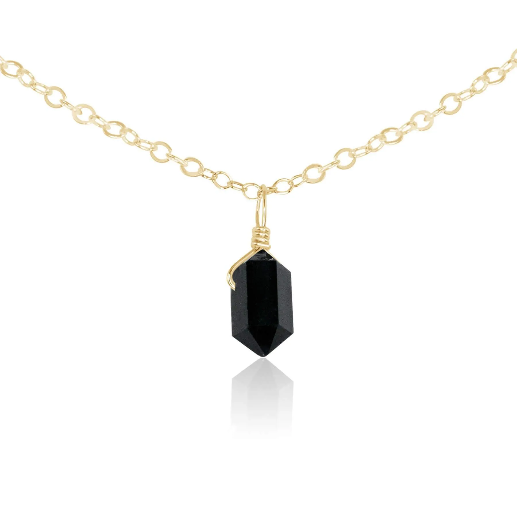 Black Tourmaline Mini Double Terminated Crystal Point Pendant Choker Necklace