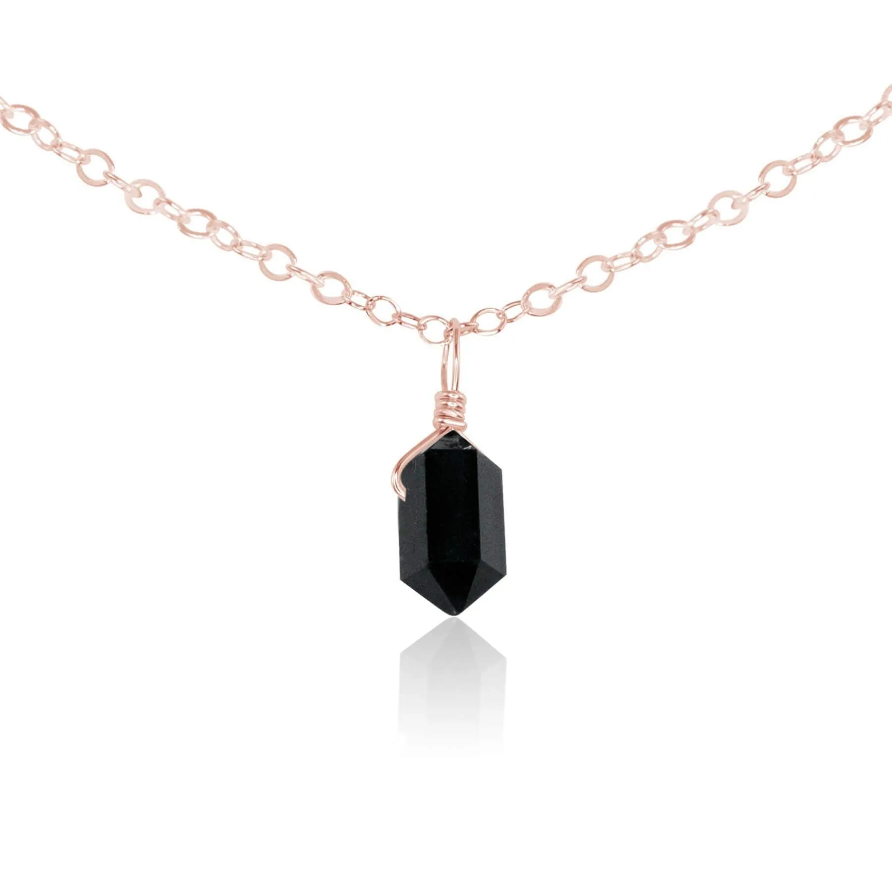 Black Tourmaline Mini Double Terminated Crystal Point Pendant Choker Necklace