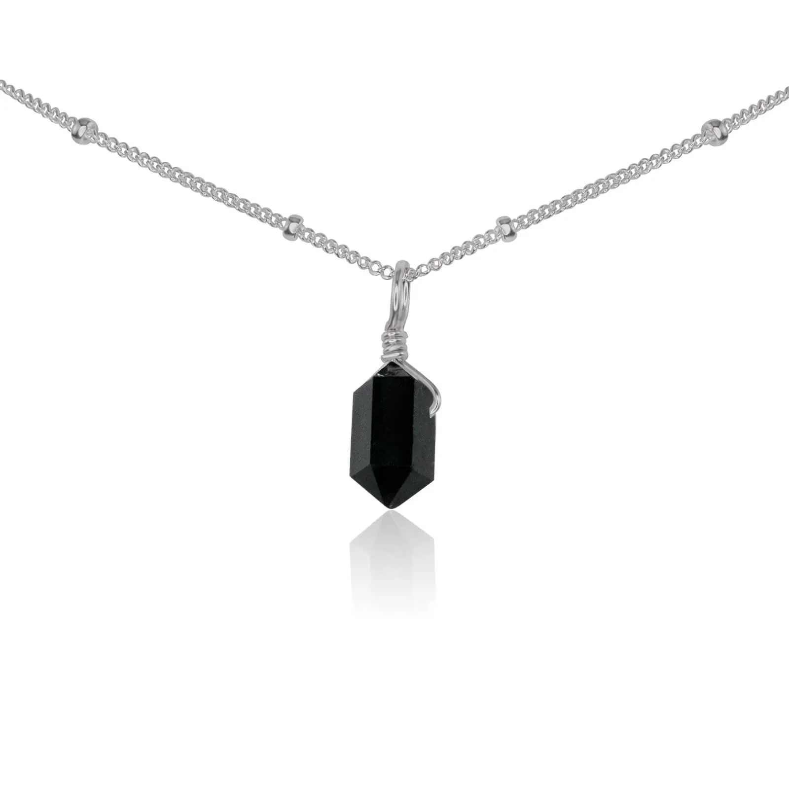 Black Tourmaline Mini Double Terminated Crystal Point Pendant Choker Necklace