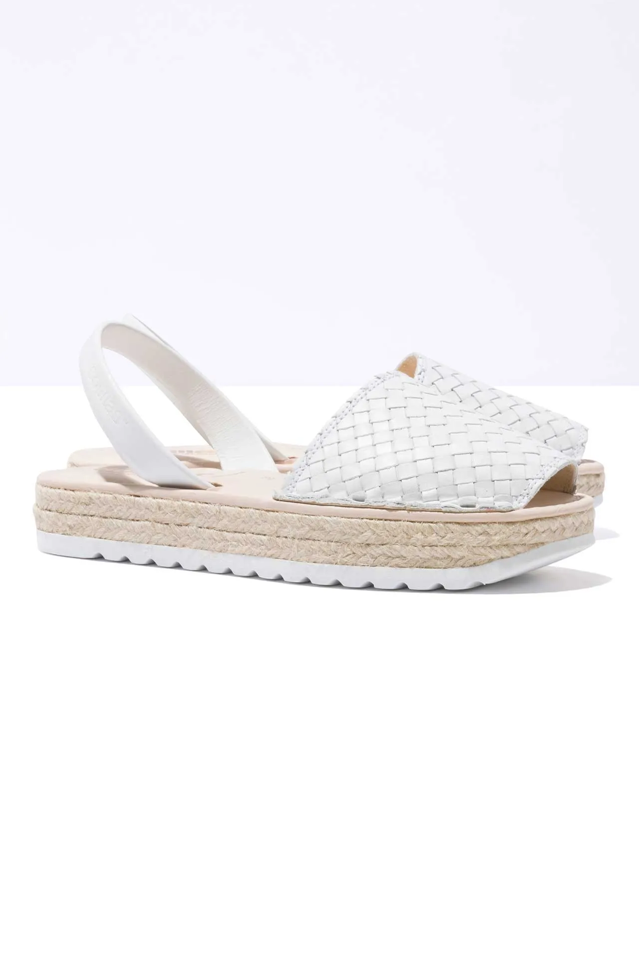 BLANCO CARME - Espadrille Flatform White Woven Leather Menorcan Sandals