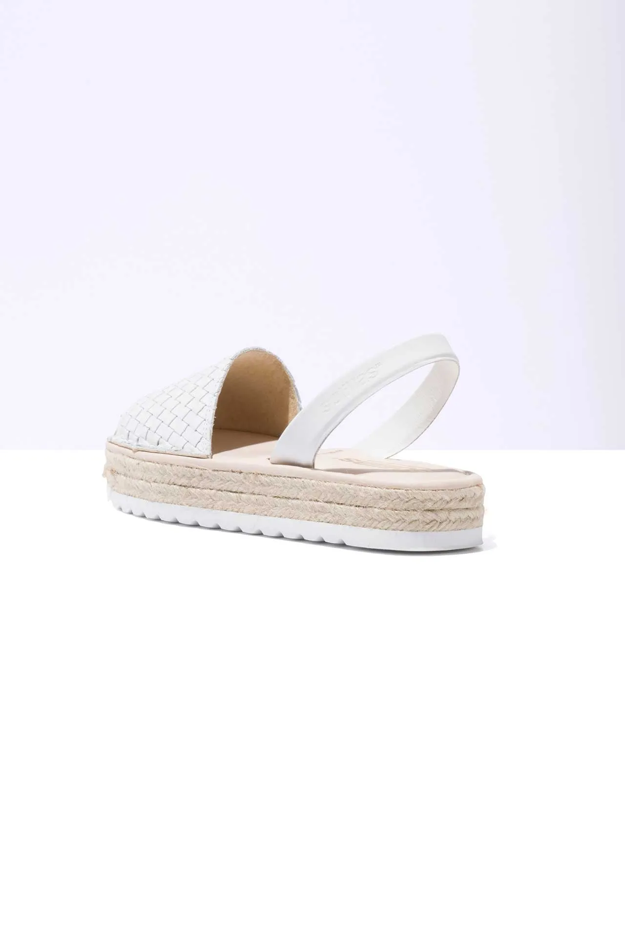 BLANCO CARME - Espadrille Flatform White Woven Leather Menorcan Sandals