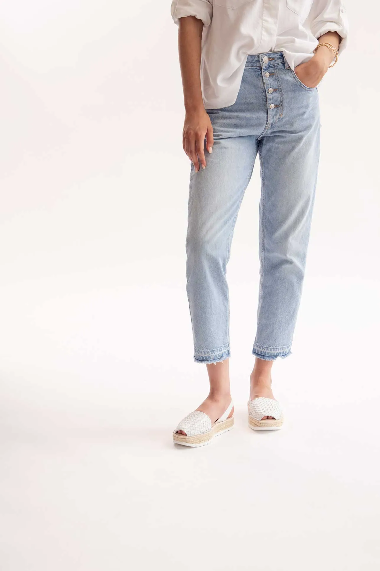 BLANCO CARME - Espadrille Flatform White Woven Leather Menorcan Sandals