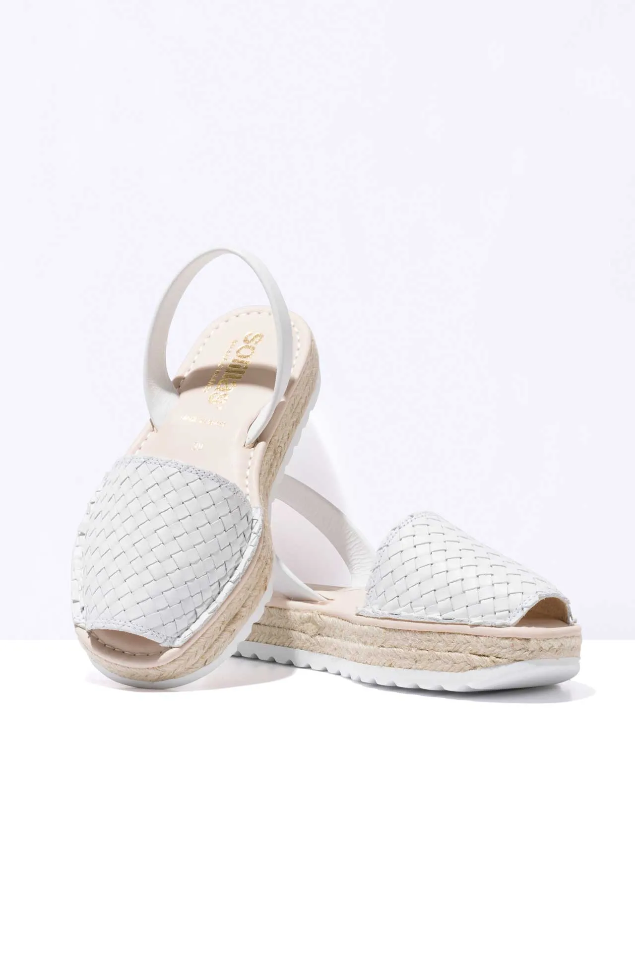 BLANCO CARME - Espadrille Flatform White Woven Leather Menorcan Sandals