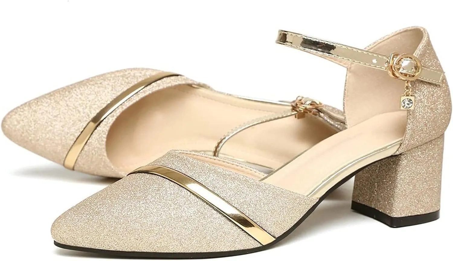 Block Heels for Women Latin Dance Shoes Chunky Heeled Ballroom Tango Strappy Heels Party Sequin Dance Shoes
