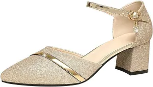 Block Heels for Women Latin Dance Shoes Chunky Heeled Ballroom Tango Strappy Heels Party Sequin Dance Shoes
