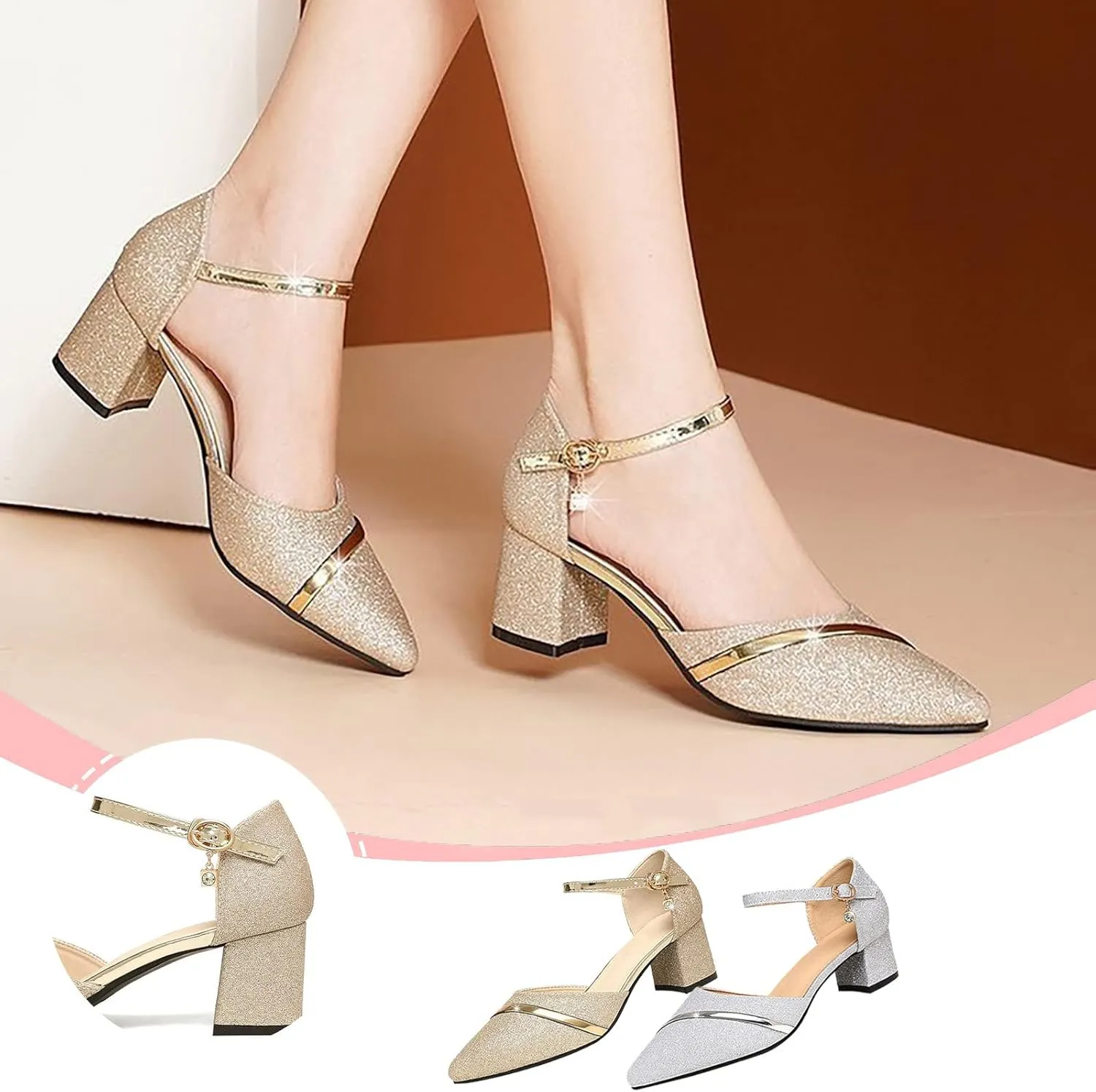 Block Heels for Women Latin Dance Shoes Chunky Heeled Ballroom Tango Strappy Heels Party Sequin Dance Shoes