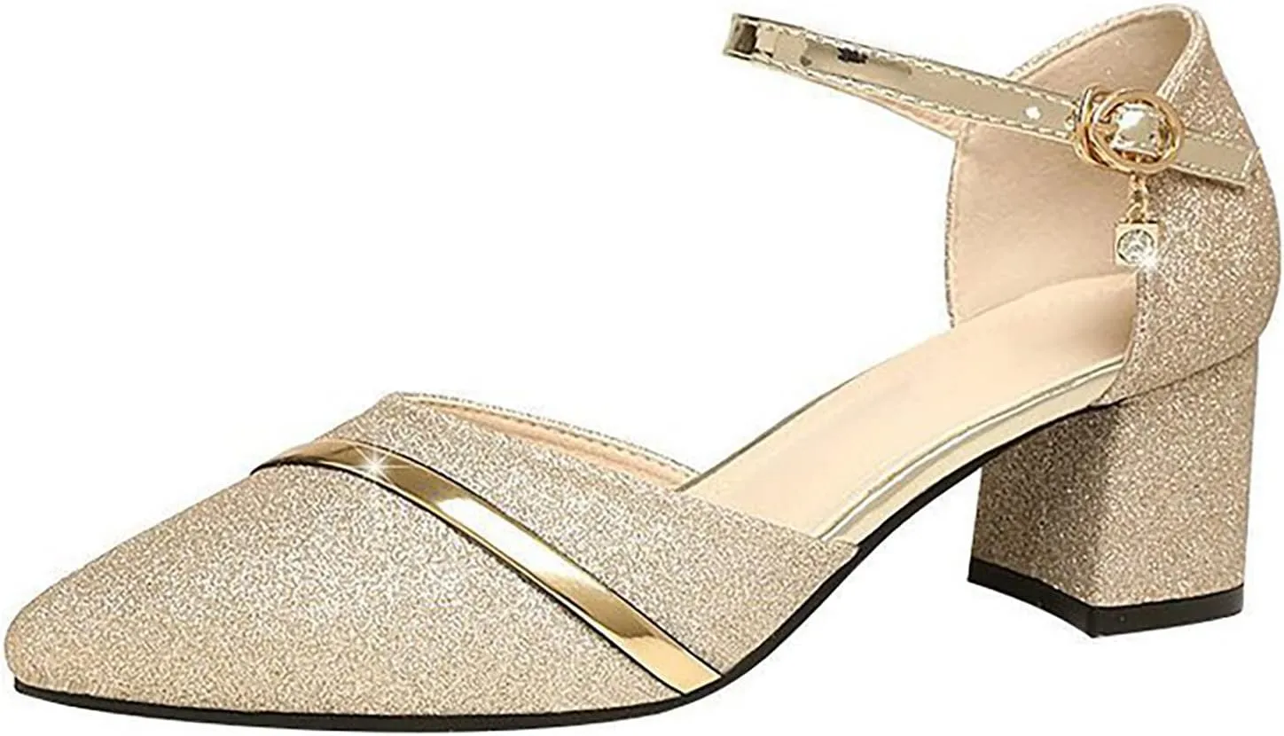 Block Heels for Women Latin Dance Shoes Chunky Heeled Ballroom Tango Strappy Heels Party Sequin Dance Shoes
