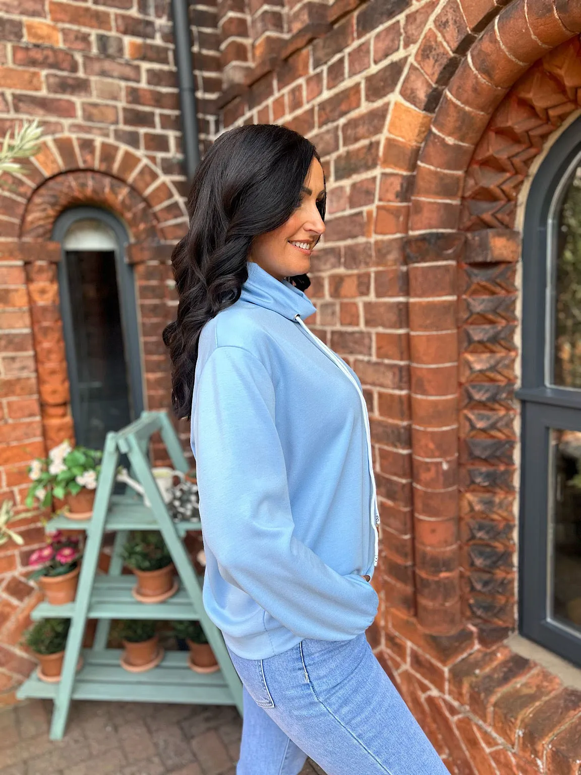 Blue Drawstring High Neck Sweatshirt Esme