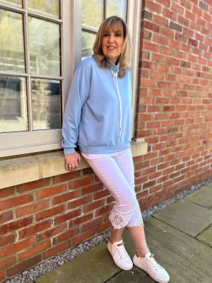 Blue Drawstring High Neck Sweatshirt Esme