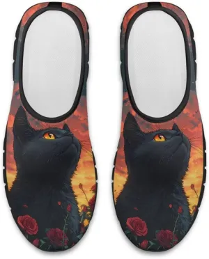 Cat Print Women's Slip Ons Loafers Soft Casual Mesh Sneakers Comfortable Non Slip Athletic Walking Shoes Black Sole Size 5.5-11.5