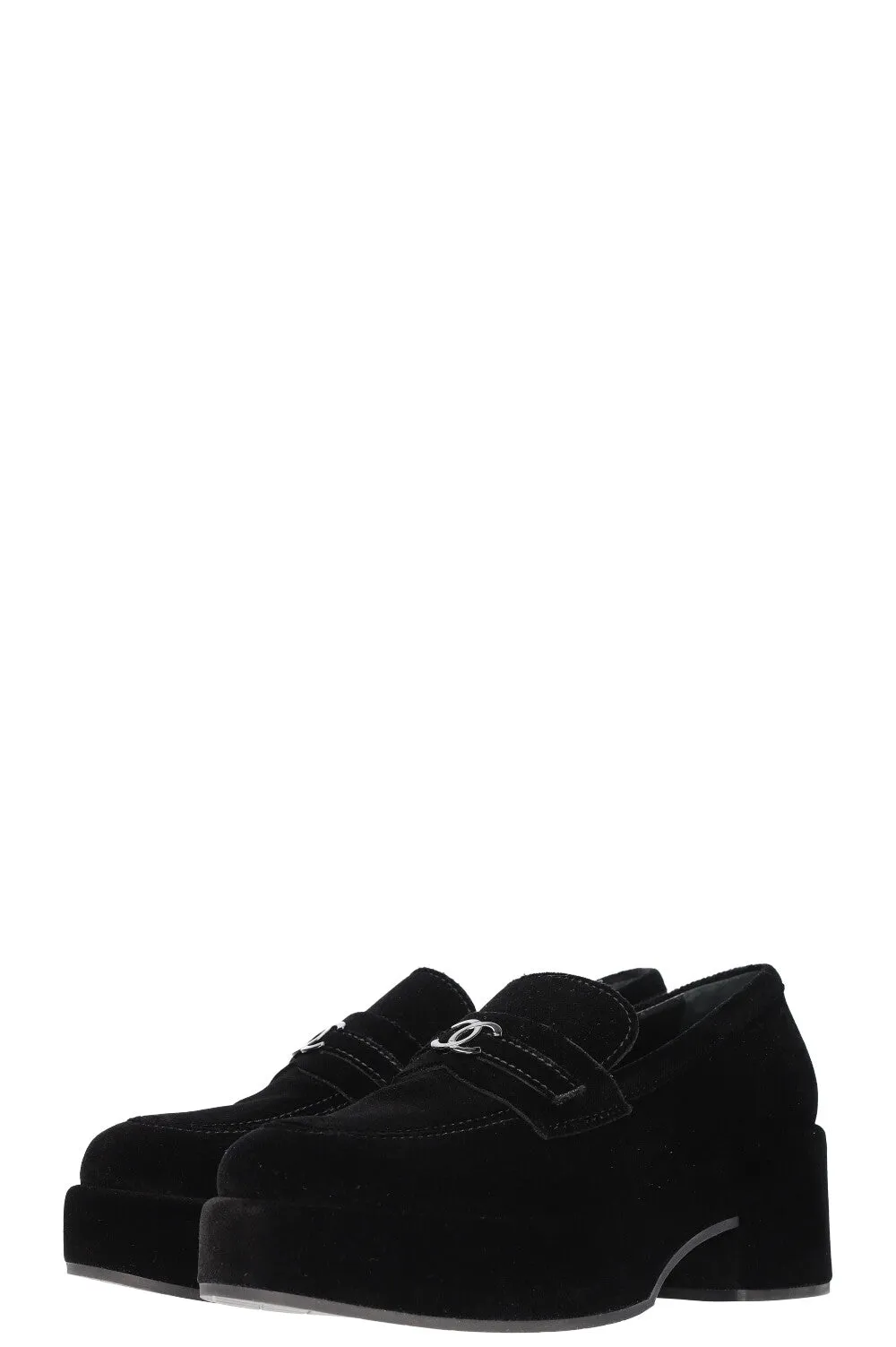 CHANEL Flats Velvet Black