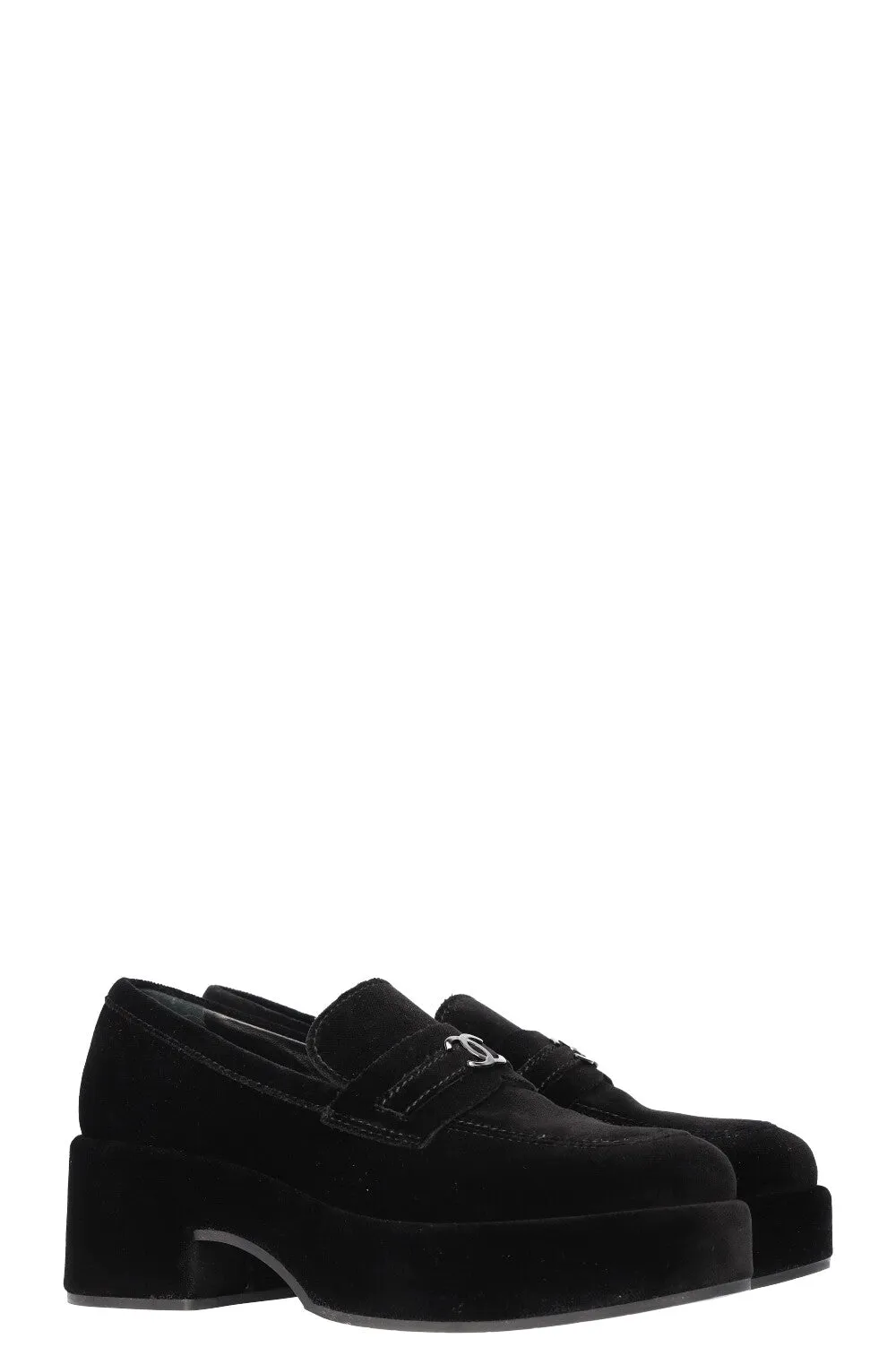 CHANEL Flats Velvet Black