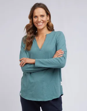 Coles Bay Henley Long Sleeve Tee - Pine Green