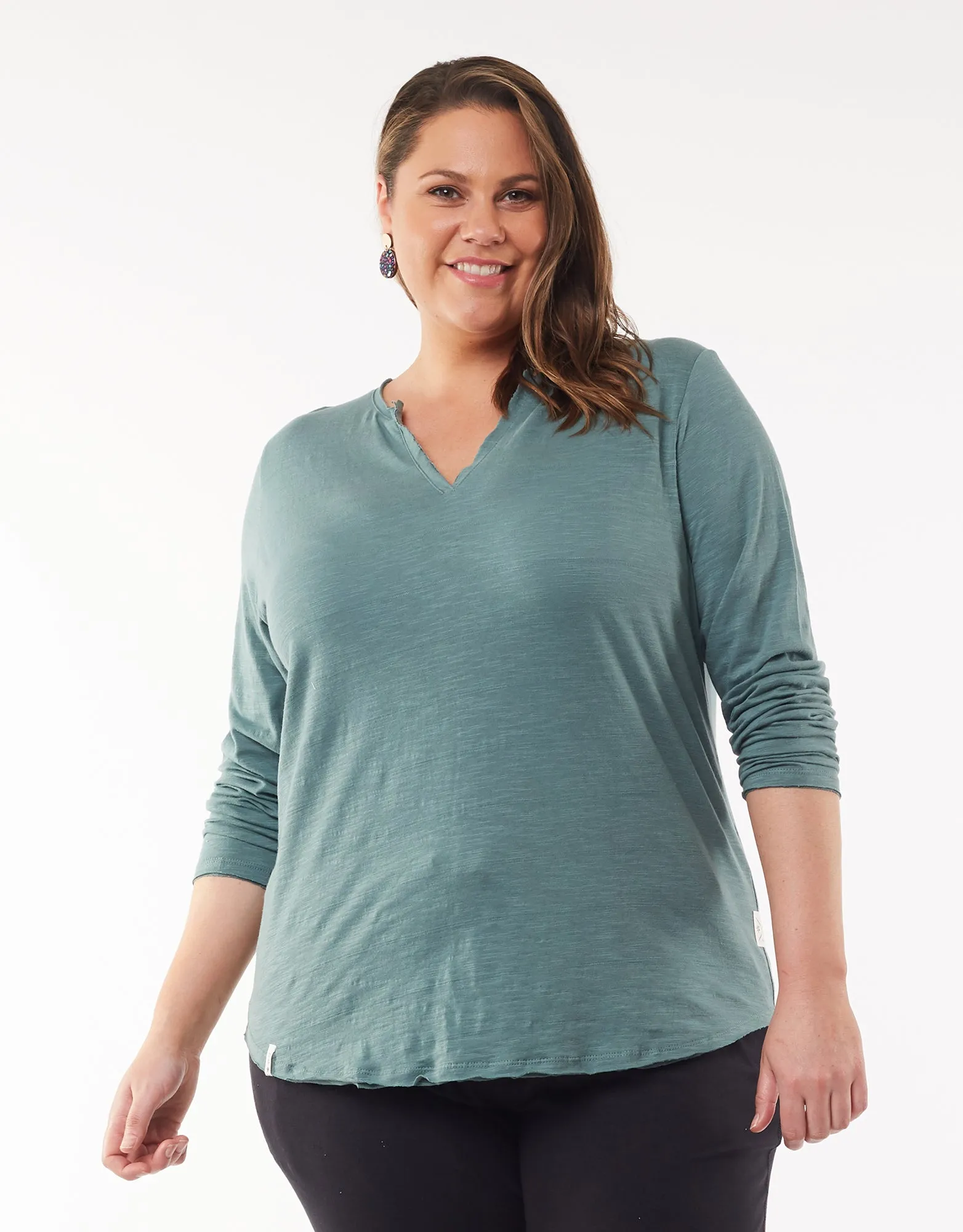 Coles Bay Henley Long Sleeve Tee - Pine Green