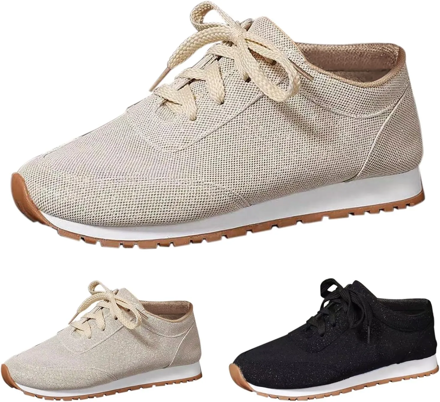 Comfortable Walking Shoes Women Solid Color Lace Up Round Toe Flat Athletic Sneakers Casual Lightweigh Running Shoes