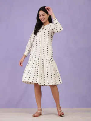 Cotton Polka Print Dress - White