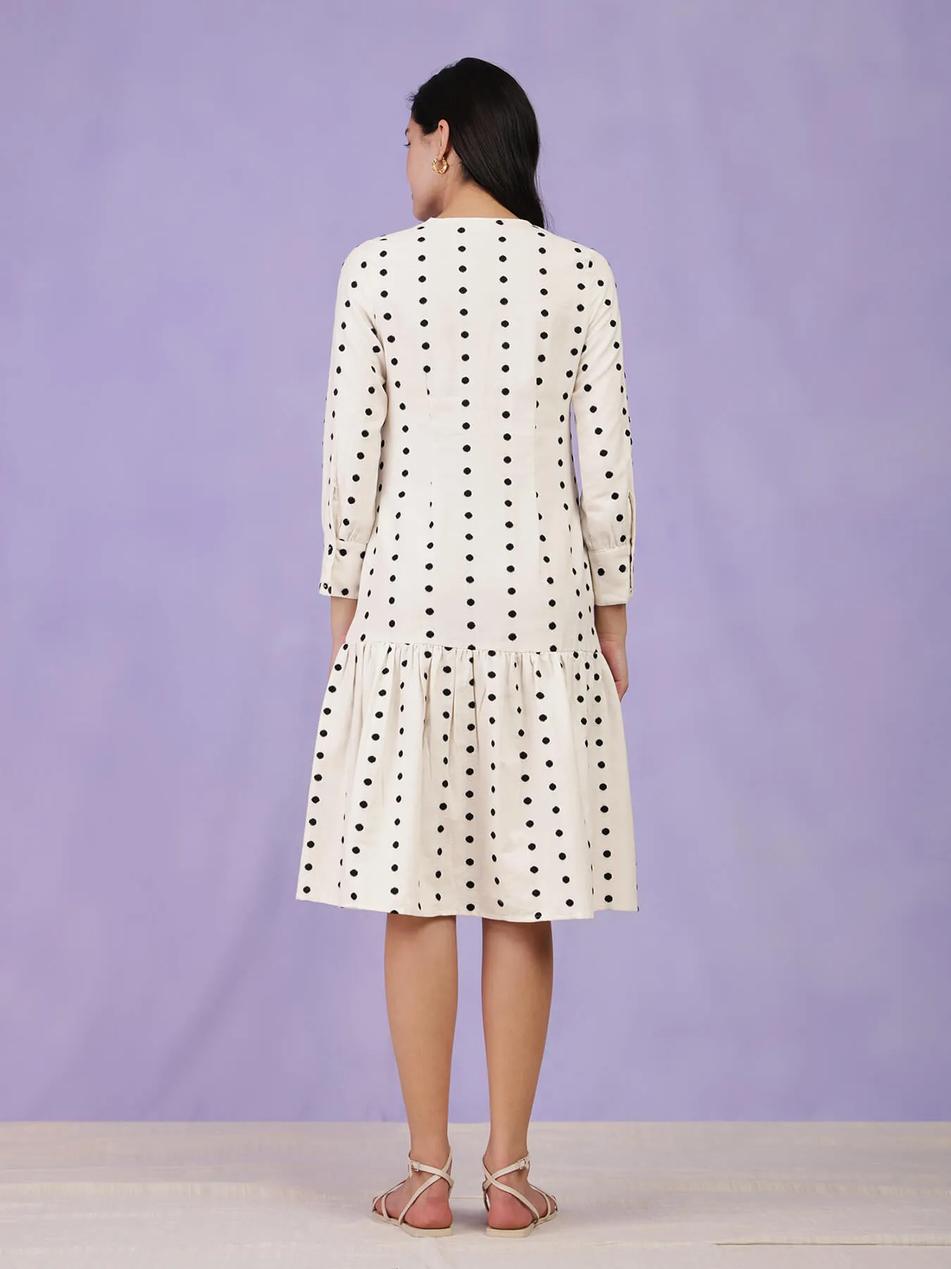 Cotton Polka Print Dress - White