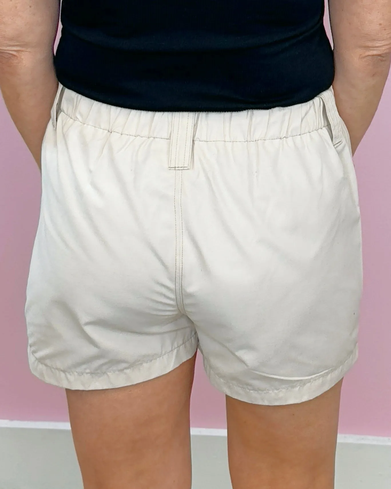 Cream Utility Chic Contrast Stitch Shorts
