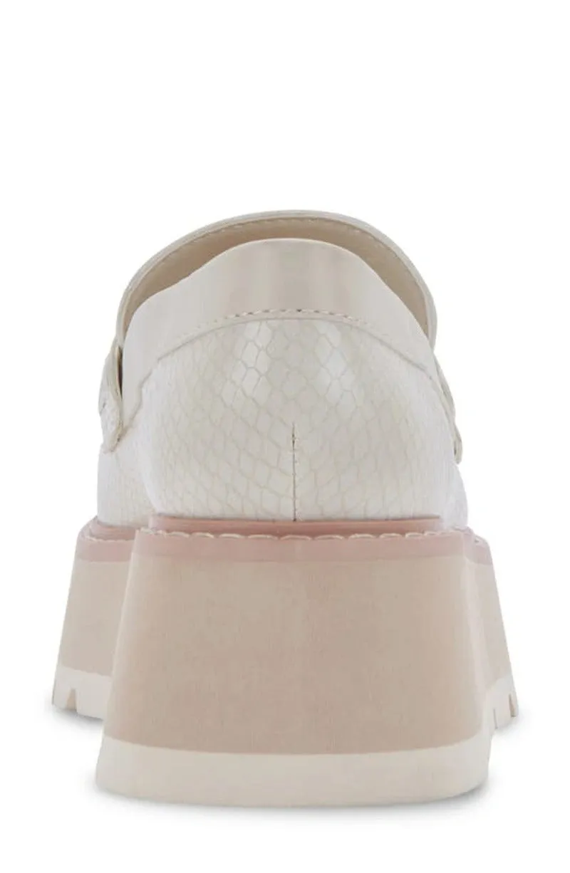 Dolce Vita Tieko Ivory Embossed Stella Slip On Round Toe Chunky Platform Loafers
