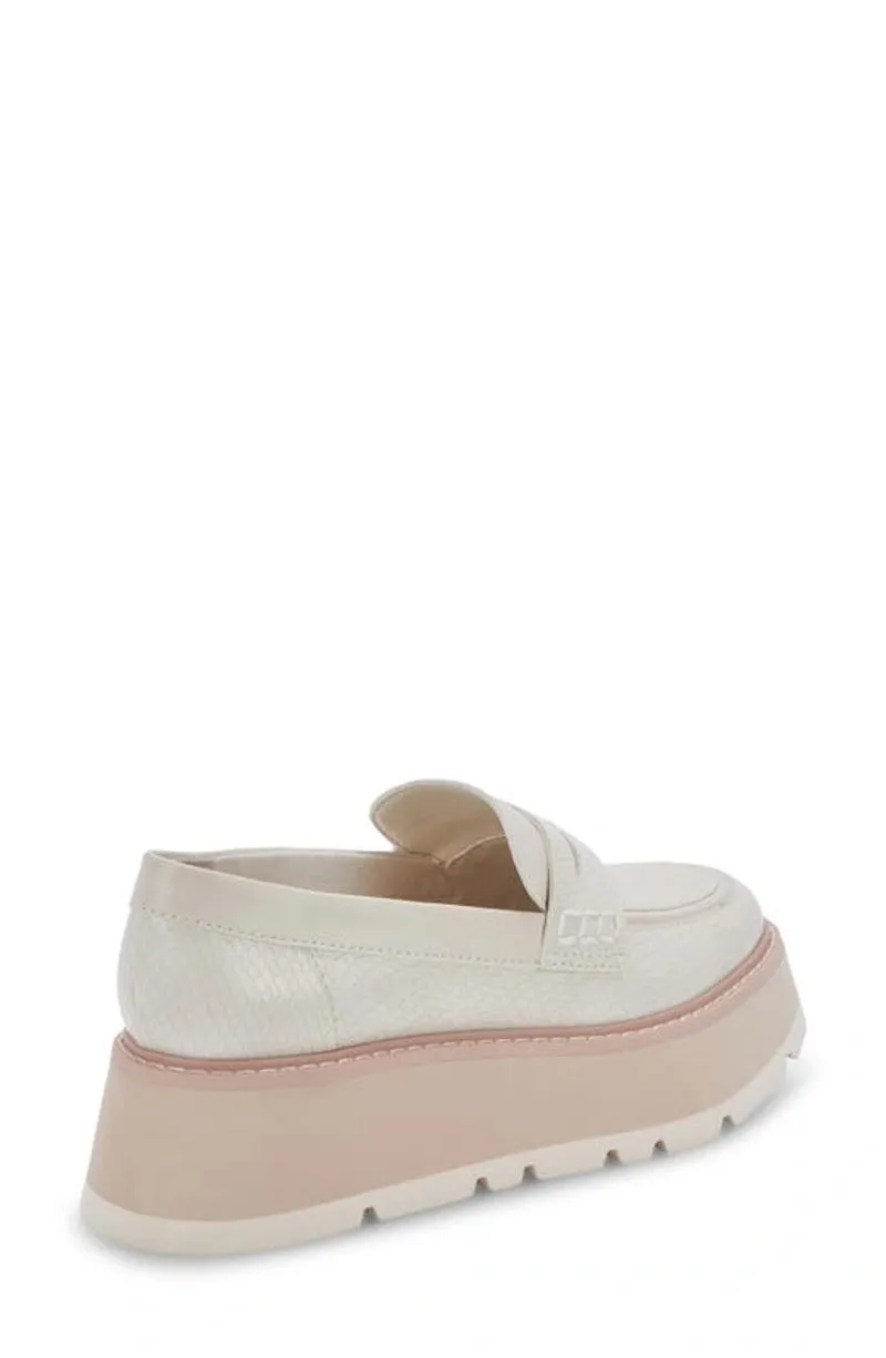 Dolce Vita Tieko Ivory Embossed Stella Slip On Round Toe Chunky Platform Loafers