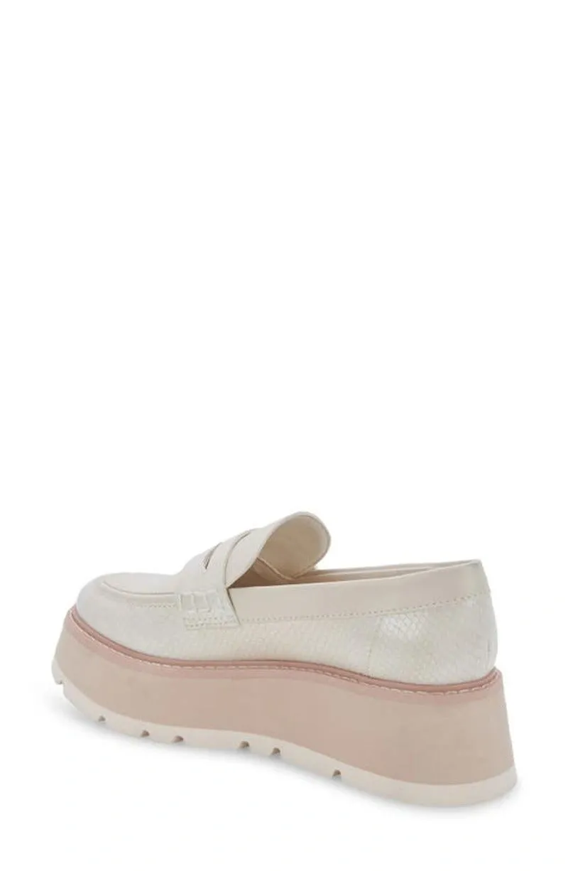 Dolce Vita Tieko Ivory Embossed Stella Slip On Round Toe Chunky Platform Loafers