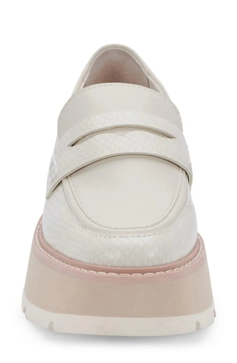 Dolce Vita Tieko Ivory Embossed Stella Slip On Round Toe Chunky Platform Loafers