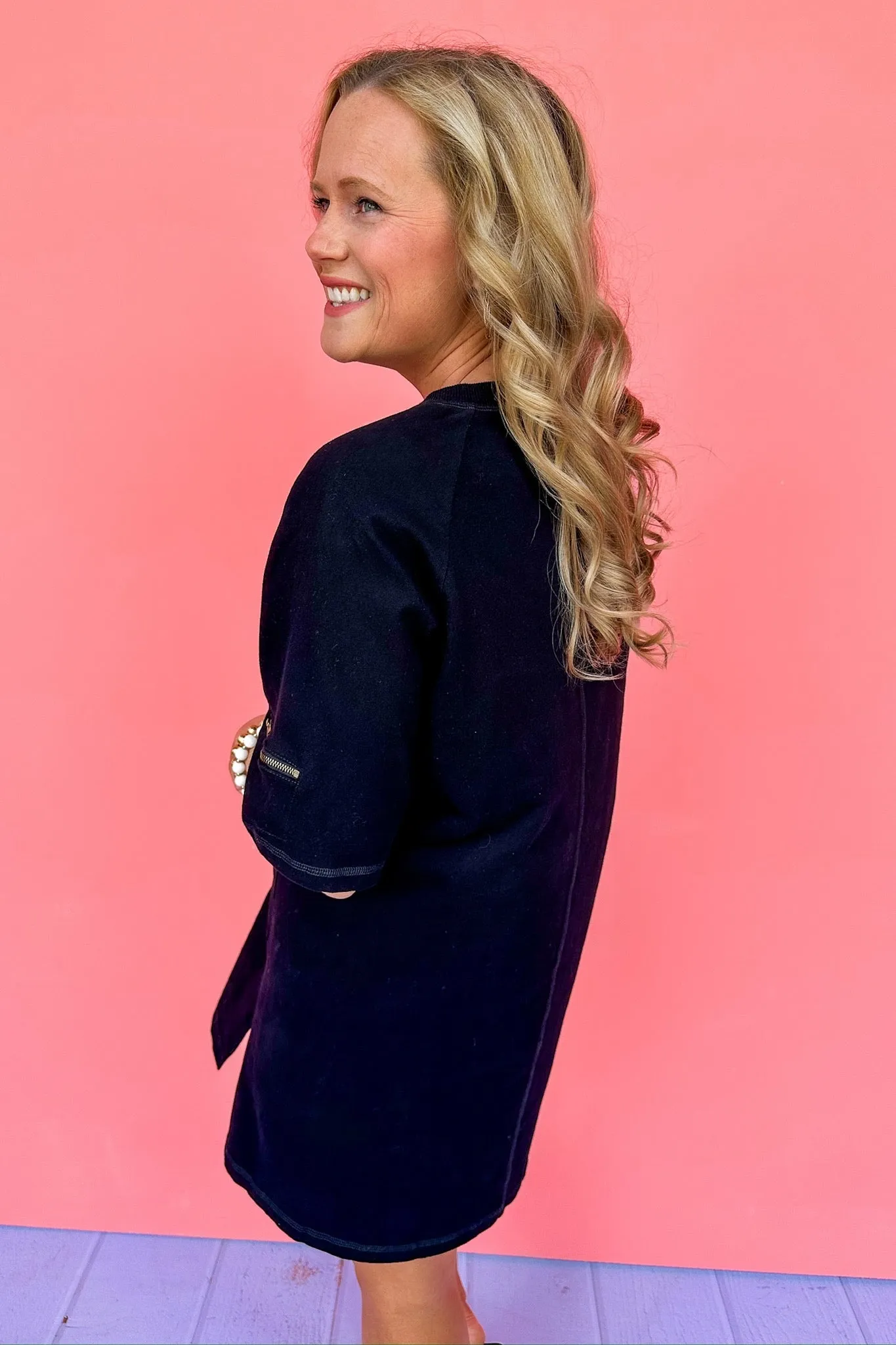 Edgy Black T-Shirt Dress with Zipper Pocket Sleeve