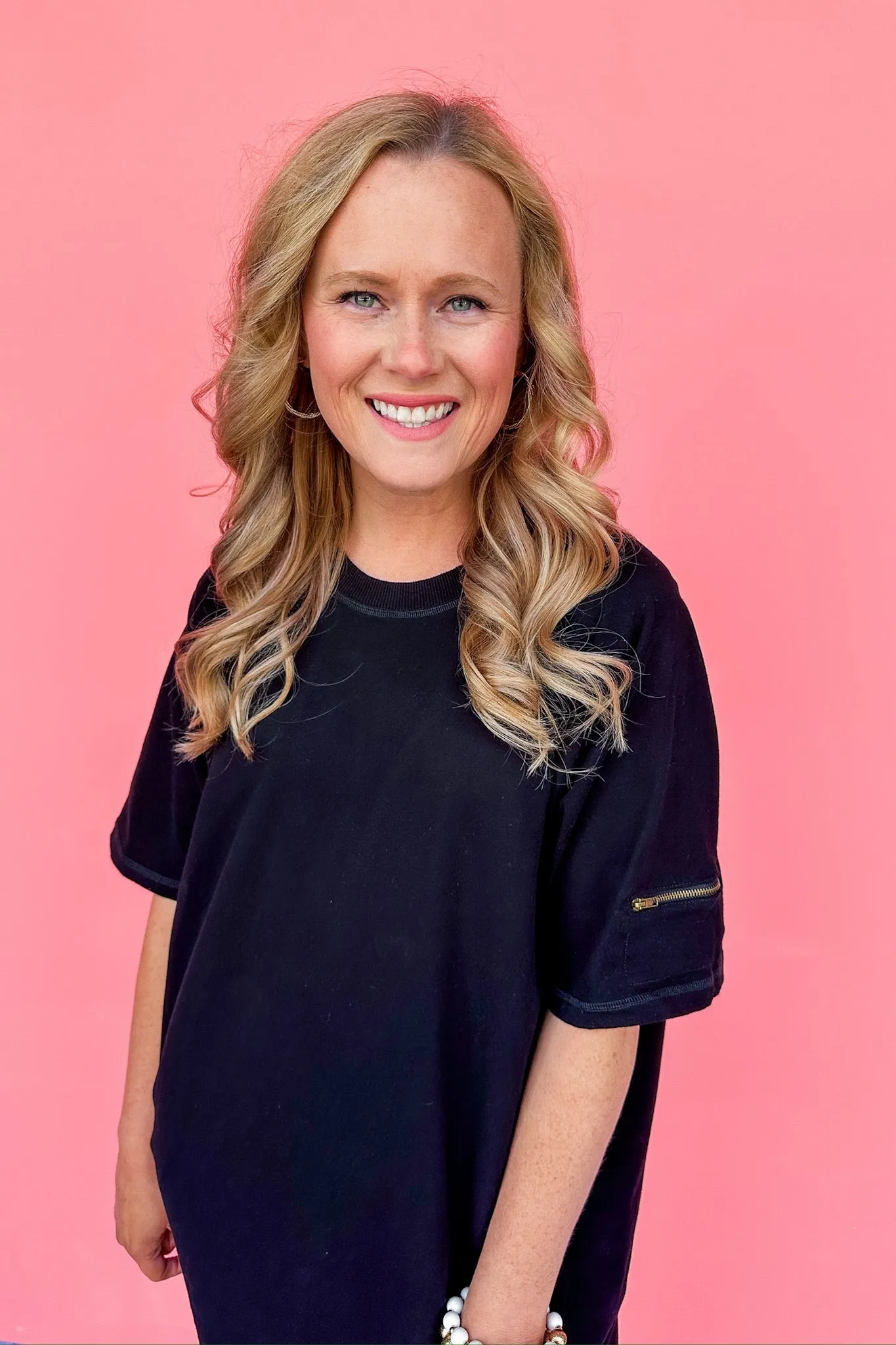 Edgy Black T-Shirt Dress with Zipper Pocket Sleeve